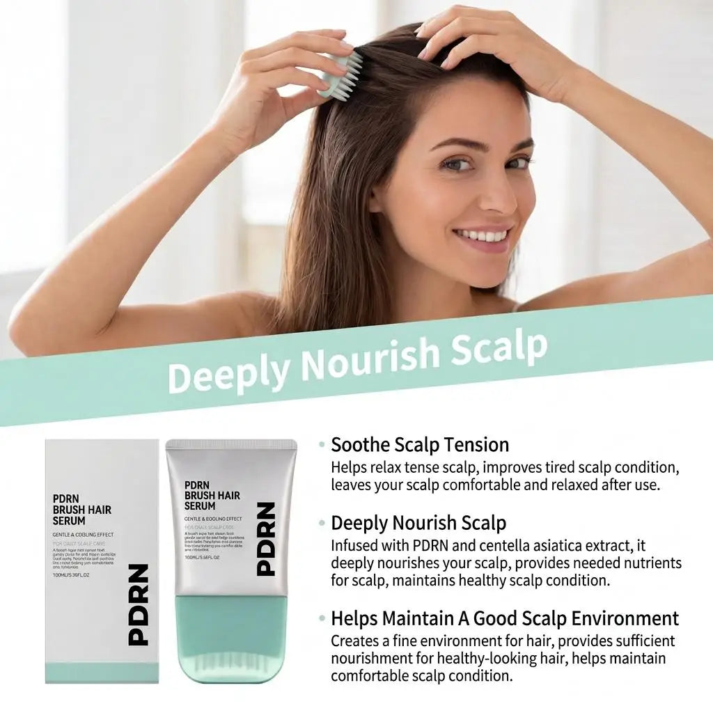 PDRN Hair Serum with Built-In Brush,Hair Root Strengthening Essence Nourishing Scalp Environment Daily Head Care Scalp Massager