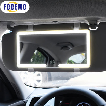 Car Sun Visor Makeup Mirror LED Touch Screen Adjustable Brightness Auto Interior Makeup HD Mirror Charging Vanity Mirror