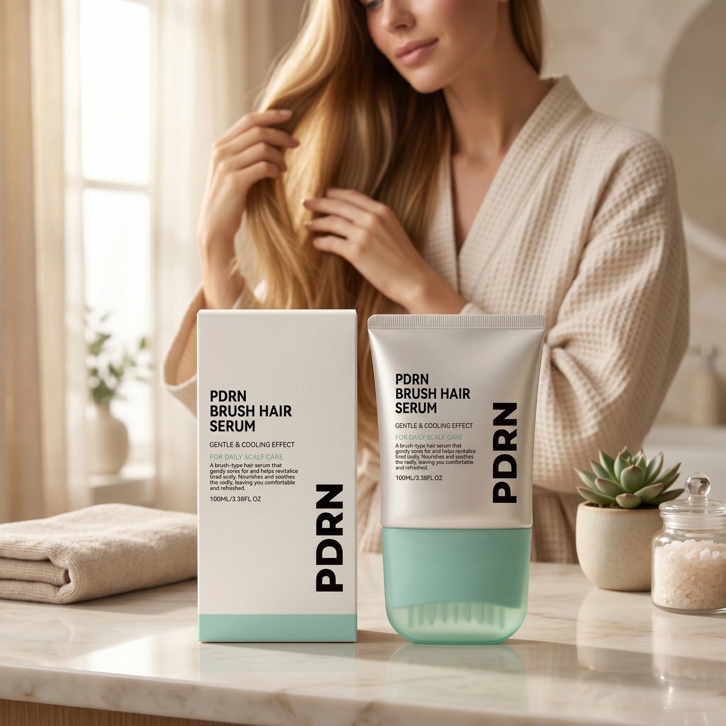 PDRN Hair Serum with Built-In Brush,Hair Root Strengthening Essence Nourishing Scalp Environment Daily Head Care Scalp Massager
