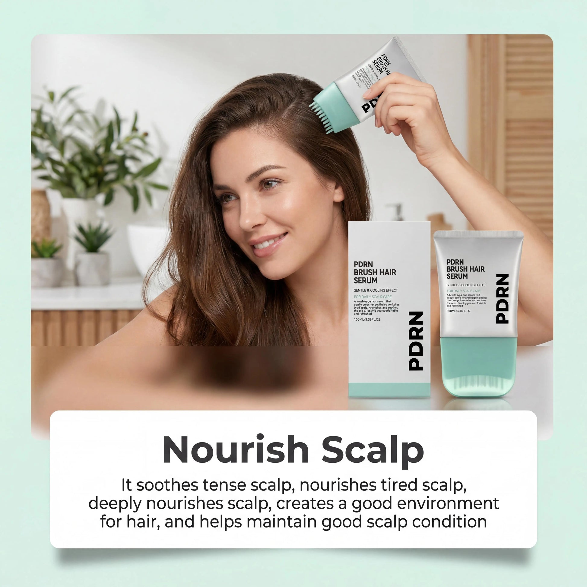 PDRN Hair Serum with Built-In Brush,Hair Root Strengthening Essence Nourishing Scalp Environment Daily Head Care Scalp Massager